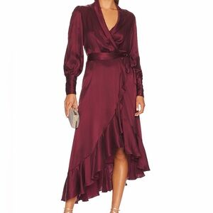 Zimmermann Burgundy Red Silk Wrap Midi Dress